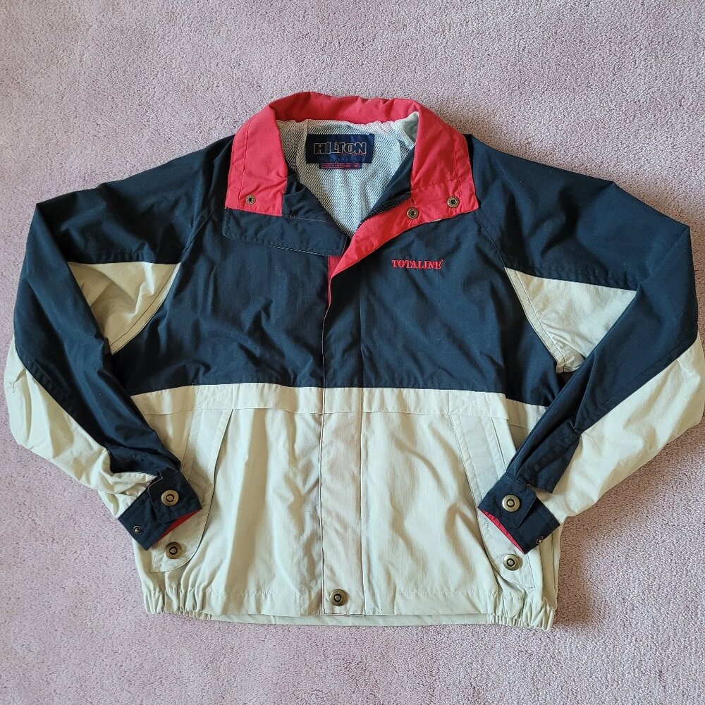 Vintage NEW Hilton Totaline Men's 90's Windbreaker Jacket M Full Zip Packable